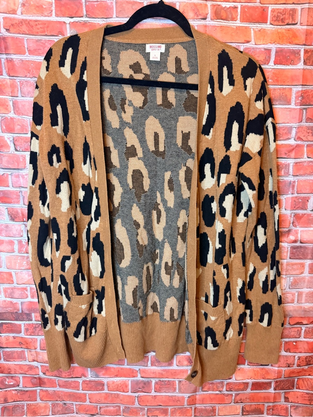 Mossimo Supply Co. Camel Black Cream Leopard Print Button-Up Cardigan - Picture 3 of 6